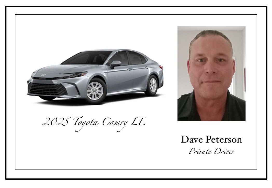 Dave Peterson, private driver, with his 2025 Toyota Camry LE